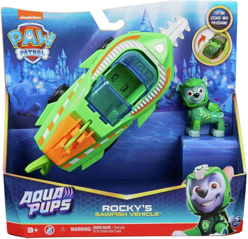 Samochód Spin Master Paw Patrol Aqua Pups Rocky's Sawfish Vehicle z figurką (0778988446720)