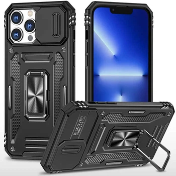 Чохол зі шторкою для камери Camshield Army Ring для Apple iPhone 14 Pro Max, ударостійкий кейс з кільцем-тримачем та функцією підставки Black
