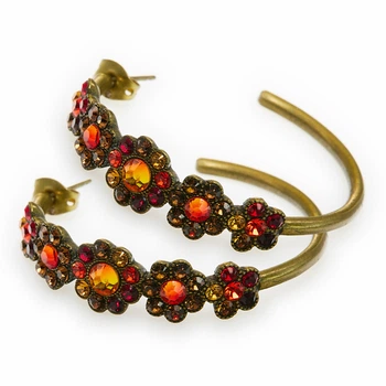 Michal Negrin серьги-кольца с цветами и янтарными кристаллами Swarovski
