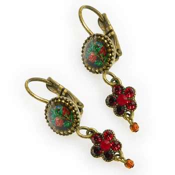Вінтажні сережки від Michal Negrin з розписом і червоними кристалами Swarovski