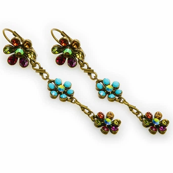 Серьги-подвески "Цветочные Созвездия" от Michal Negrin с бирюзовыми кристаллами Swarovski
