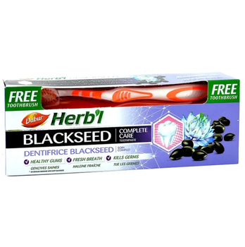Зубна паста аюрведична Чорний кмин Dabur Herb'l, 150 г + щітка