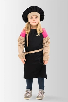 Комплект детский Latte Junior 7-12 лет | Фартук + Колпак + Нарукавники Черно-бежевый