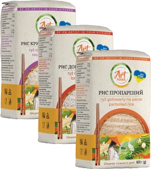 Набір круп Art Foods Рис довгозернистий шліфований 800 г + Рис круглозернистий шліфований 800 г + Рис довгозернистий пропарений 800 г (2.4 кг) (3983323757)