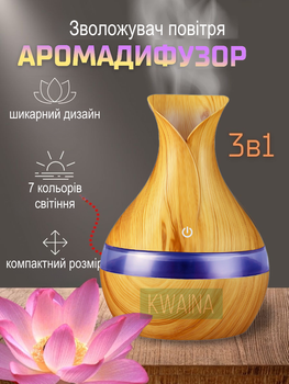 Увлажнитель воздуха мини аромадиффузор настольный c LED USB подсветкой NAZIM ультразвуковой под дерево в форме вазы