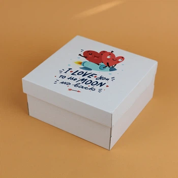 Коробка Подарочная с Любовью eko-kraft 200*200*100 мм - упак 3 шт - Микрогофра Коробка с рисунком "Любящие Сердца"
