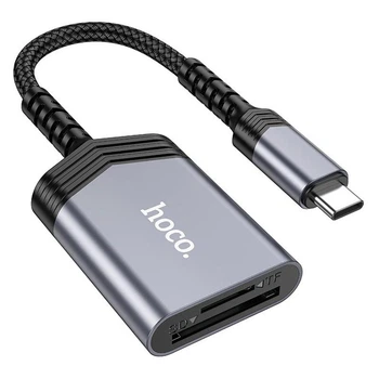 Адаптер переходник Переходник HOCO 2-in-1 card reader iP UA25 OTG USB Type C для телефона - SD/TF Серый