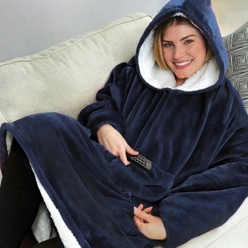 Плед толстовка Huggle Hoodie blue з капюшоном рукавами onesize