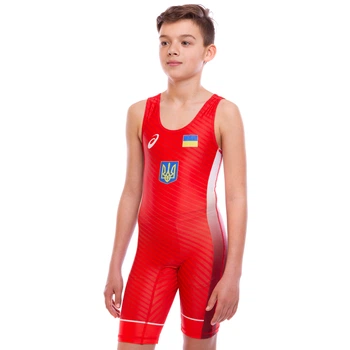 Трико JY-6602 SP-Sport UKRAINE для боротьби біфлекс червоний 133-137см 7-8 years