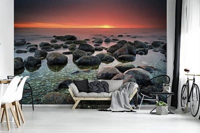 3D Фотообои морской пейзаж 368 x 254 см Камни на воде (13031P8)+клей