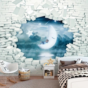 3D Флизелиновые фотообои в детскую для мальчика 312 x 219 см Спящая луна из стены (13743VEXXL)+клей
