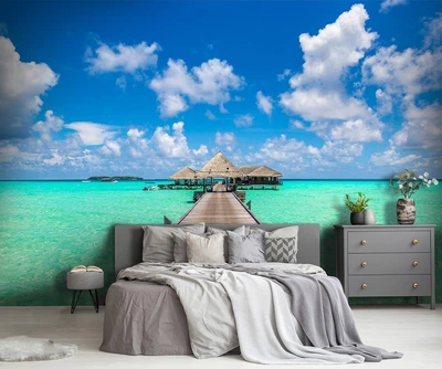 Морской пейзаж флизелиновые фотообои 254x184 см 3D Природа Океан Облака и Причал (14580V4)+клей