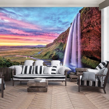 Флизелиновые фотообои закат солнца 3D Природа Ландшафт Небо Красивый водопад (12984V)+клей