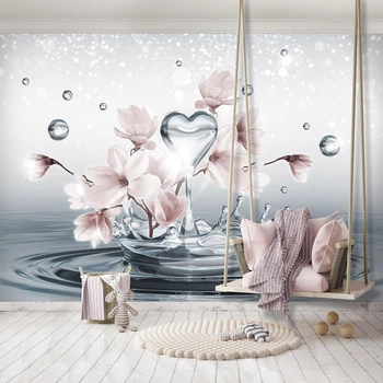 Флизелиновые фотообои цветы 3Д Сердце на воде с магнолиями (10163V)+клей
