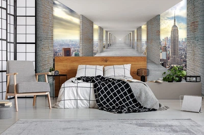 Флизелиновые фотообои облака в интерьере 3D 312 x 219 см Город - Тоннель и вид на Нью-Йорк (13662VEXXL)+клей