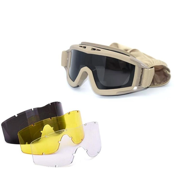 Тактические защитные очки Сombat со сменными линзами (3 шт.) Койот