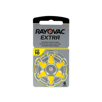 Воздушно цинковые батарейки для слуховых аппаратов Rayovac Extra № 10 (6шт/уп)