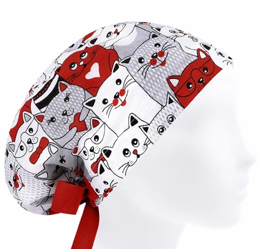 Медицинская шапочка женская HeadwearUniverse универсальная принт Коты красные
