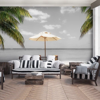 Флизелиновые 3D фотообои море 254 x 184 см Лежаки на пляже (13341V4)+клей
