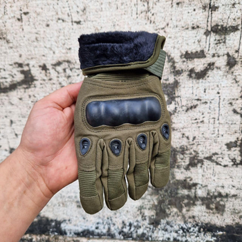 Демисезонные тактические перчатки с флисовой подкладкой Олива XXL 23-25 см.