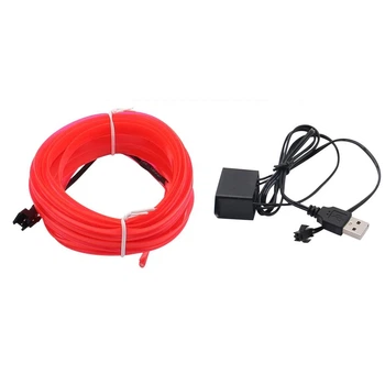 Гнучка неонова стрічка для підсвічування салону автомобіля USB живлення 5В. 3м. Червоний