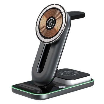 Зарядка беспроводная Qi 4in1 wireless charger RGB XYJ A8 15W Док-станция для iPhone/iWatch/Airpods Черный