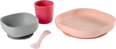 Набір дитячого посуду Beaba рожево-сірий 4 шт (3384349134297)