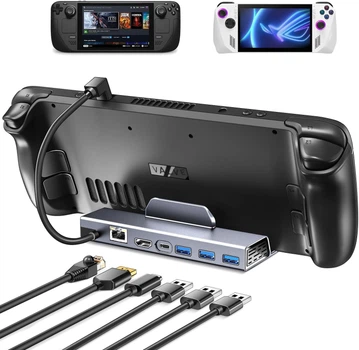 Алюмінієва док-станція ivoler 6-в-1, концентратор USB-C із HDMI2.0 4K@60Hz, Ethernet1000M, порт PD3.0, потрійний порт USB3.0, розроблено для Valve Deck Steam, сумісний ASUS ROG Ally