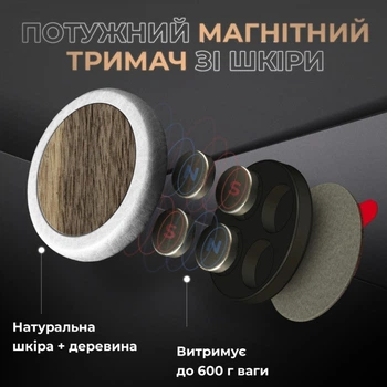 Магнитный держатель Stenk Magio Wooden Белая кожа + дерево Американский орех (73997)