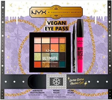 Zestaw do makijażu Nyx Vegan Eye Pass Limited Edition Set Epic Ink Eyeliner 1 ml + On The Rise Volume Mascara 10 ml + Ultimate Shadow Palette 0.83 g (3600551107196)