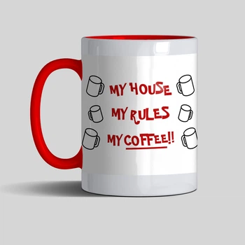 Прикольна чашка My house my rules my coffee 330 мл червона