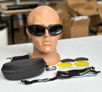 Тактичні окуляри - маска Tactic захисні окуляри зі змінними лінзами з боксом Чорний (Daisy x7)