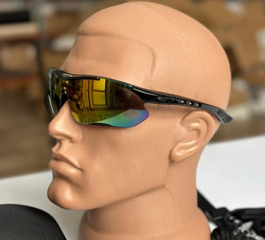 Тактичні окуляри - маска Tactic захисні окуляри зі змінними лінзами з боксом Чорний (Oakley)