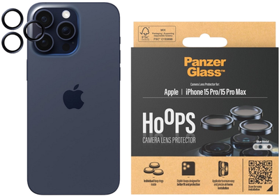 Szkło hartowane PanzerGlass Hoops Camera Lens Protector do Apple iPhone 15 Pro / 15 Pro Max Blue Metal (5711724011962)