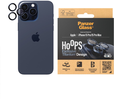 Szkło hartowane PanzerGlass Hoops Camera Lens Protector do Apple iPhone 15 Pro / 15 Pro Max Blue Titanium (5711724011993)