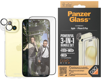 Набір PanzerGlass 3-in-1 Pack для Apple iPhone 15 Plus чохол + Захисне скло + Захисне скло для камери (B1174+2811)