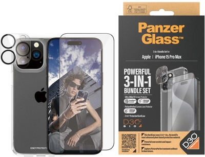 Zestaw PanzerGlass 3-in-1 Pack do Apple iPhone 15 Pro Max etui + szkło hartowane + szkło do obiektywów (B1175+2812)