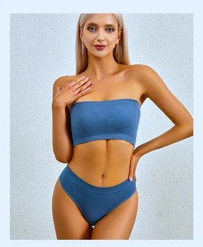 Комплект нижнего белья в рубчик топ бюстгальтер трусики Honey Fashion Accessories M/L синий (2-213)