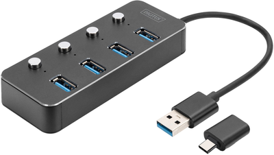 USB-хаб Digitus USB 3.0 Type-A 4-портовий з вимикачами Grey (DA-70247)