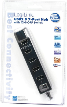 USB-хаб LogiLink USB 2.0 Type-A 7-портовий з вимикачем Black (4052792006889)
