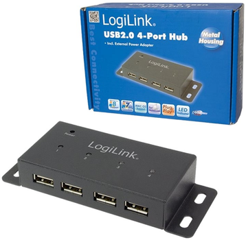 Hub USB LogiLink Metal USB 2.0 Type-A 4-portowy Black (UA0141A)