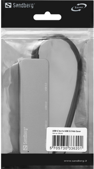 USB-хаб Sandberg SAVER USB-C to 4 x USB 3.0 Silver (5705730336201)
