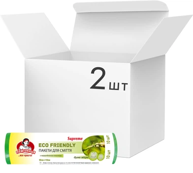 Упаковка пакетів для сміття Помічниця Supreme Eco Friendly 160 л 2 рулони по 10 пакетів LDPE (4820212004681)