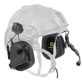 Активні тактичні навушники з комунікаційною гарнітурою Earmor M32H для шоломів. Колір: Чорний