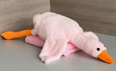 Ідеальний подарунок подушка-іграшка з пледом 3 в1 My Kigu Гусак — обійманчик антистрес м'яка велика 90 см рожевий
