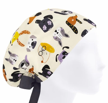 Медицинская шапочка женская HeadwearUniverse универсальная принт Собачки на бежевом
