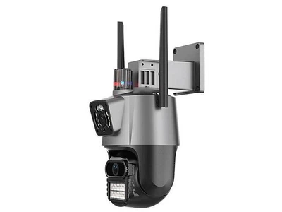 Уличная Wifi IP камера ICsee 4MP с двумя объективами и сигнализацией, поворотная камера видеонаблюдения