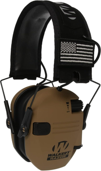 Активні тактичні навушники Walker's Razor Slim Battle Brown Patriot Series з патчами, Walkers Бойовий коричневий (GWP-RSEMPAT-BB)