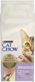 Сухий корм для дорослих кішок Purina Cat Chow Sensitive з чутливою шкірою та травленням з лососем 15 кг (7613035394902)