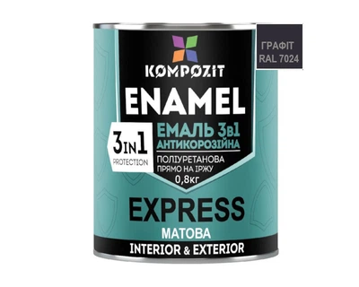 Эмаль-грунт уретан-алкидная KOMPOZIT "3 в 1 EXPRESS" для металла RAL7024 - графит 0,8кг